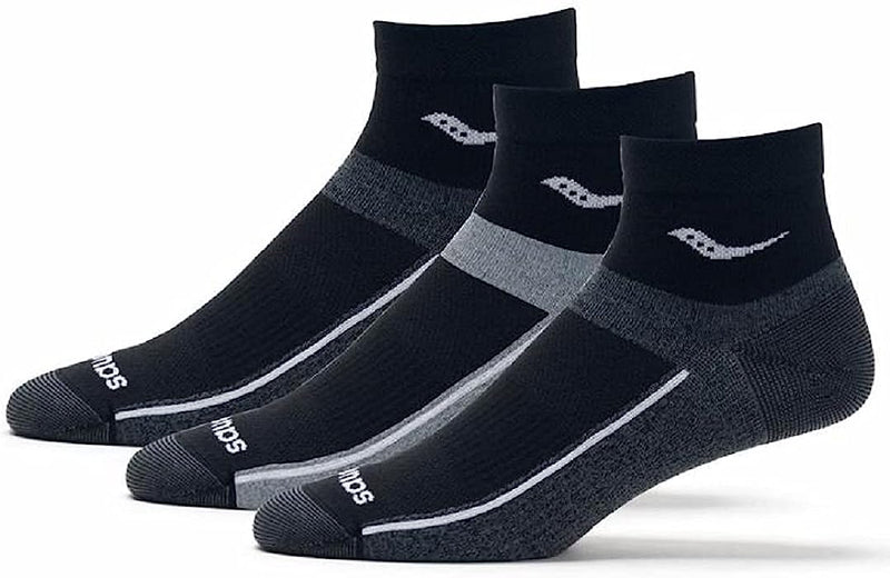 Saucony Ultralight Quarter Socks 3 Pack, Black Assort, L