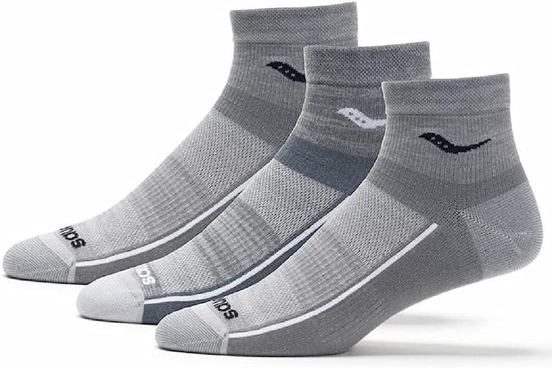 Saucony Ultralight Quarter Socks 3 Pack, Grey, L